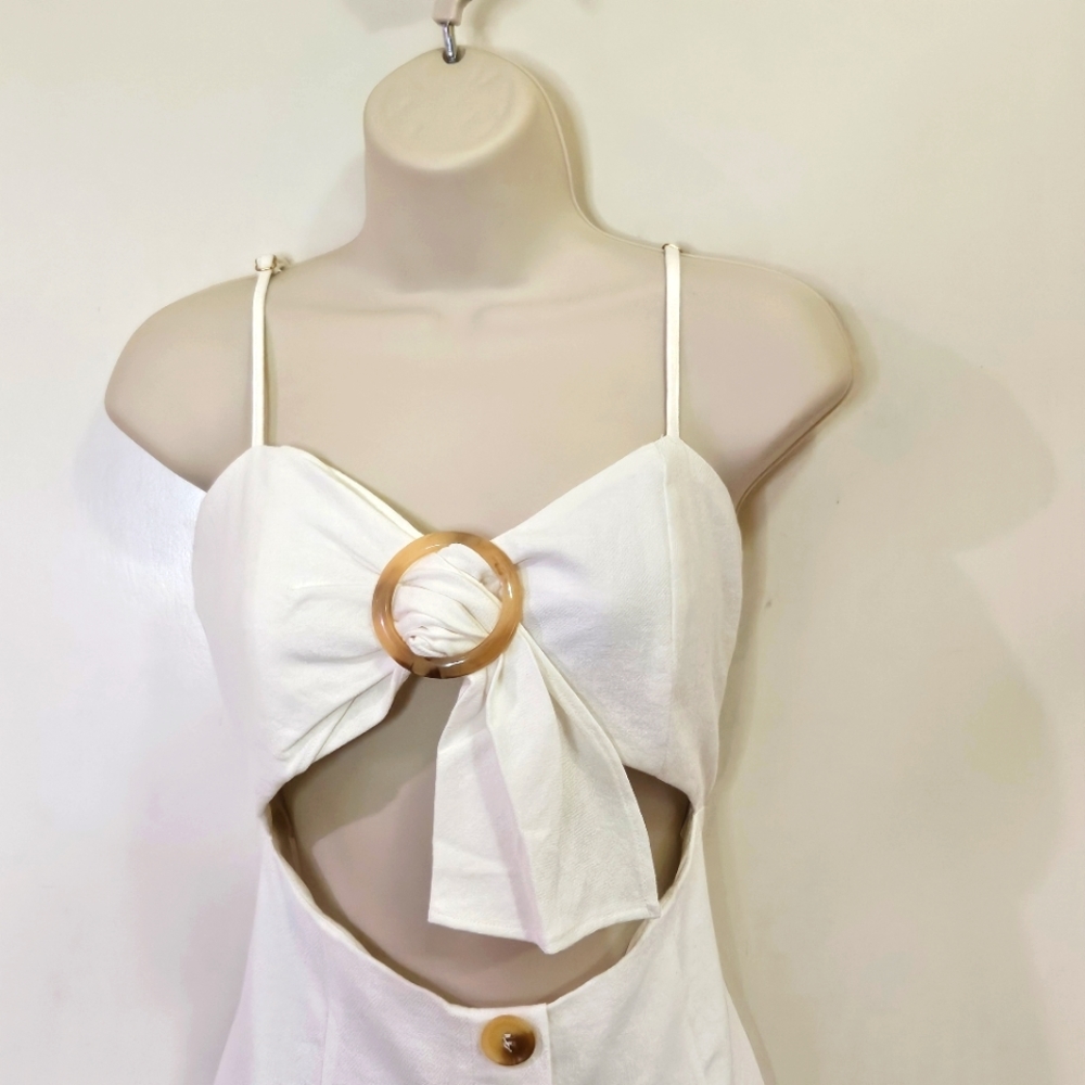 SABO Skirt Bella White Cut-Out Dress with Beige Button Detail, Large,NWT - Picture 9 of 16